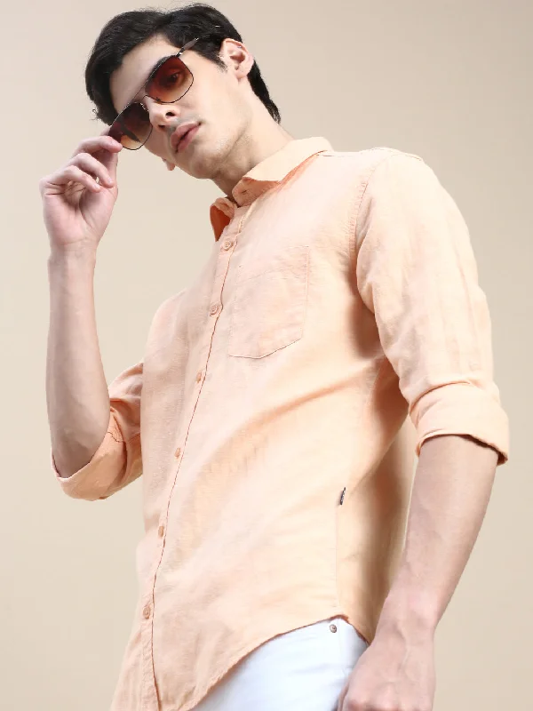 Men's Stretch - Fabric Casual Shirts in Navy Blue for a Comfortable and Flexible FitMen Orange Solid Casual Shirt Men's Stretch - Fabric Casual Shirts in Navy Blue for a Comfortable and Flexible FitMen Orange Solid Casual Shirt