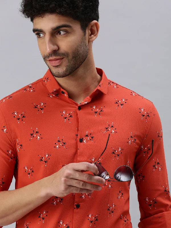 Men's Slim - Fit Printed Floral Casual Shirts in Pastel Colors for a Spring - Inspired VibeMen Rust Printed Casual Shirt Men's Slim - Fit Printed Floral Casual Shirts in Pastel Colors for a Spring - Inspired VibeMen Rust Printed Casual Shirt