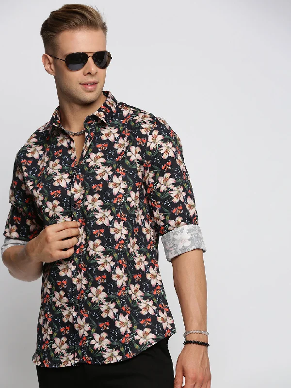 Men's Distressed Denim Casual Shirts with Frayed Edges for a Trendy and Rugged LookMen Black Spread Collar Floral Shirt Men's Distressed Denim Casual Shirts with Frayed Edges for a Trendy and Rugged LookMen Black Spread Collar Floral Shirt
