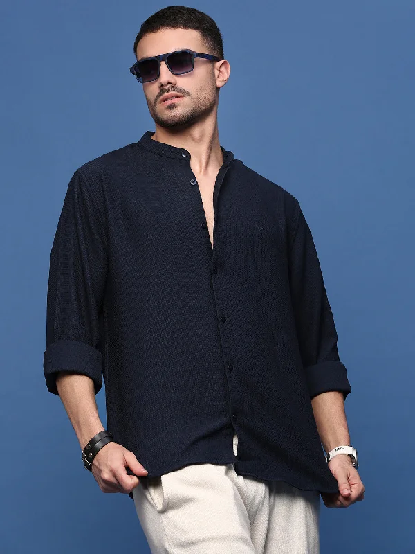 Men's Distressed Denim Casual Shirts with Frayed Edges for a Trendy and Rugged LookMen Navy Blue Solid Slim Fit Shirt Men's Distressed Denim Casual Shirts with Frayed Edges for a Trendy and Rugged LookMen Navy Blue Solid Slim Fit Shirt