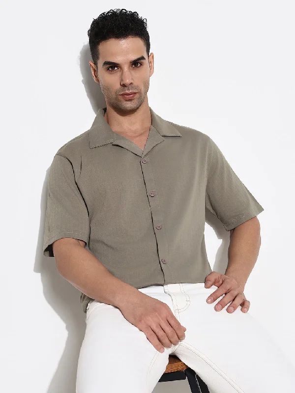 Men's Sustainable Recycled Material Casual Shirts for Eco - Conscious ConsumersMen Olive Solid Cuban Collar Shirt Men's Sustainable Recycled Material Casual Shirts for Eco - Conscious ConsumersMen Olive Solid Cuban Collar Shirt