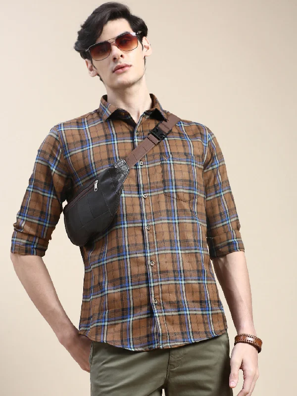 Men's Sustainable Recycled Material Casual Shirts for Eco - Conscious ConsumersMen Brown Checked Casual Shirt Men's Sustainable Recycled Material Casual Shirts for Eco - Conscious ConsumersMen Brown Checked Casual Shirt