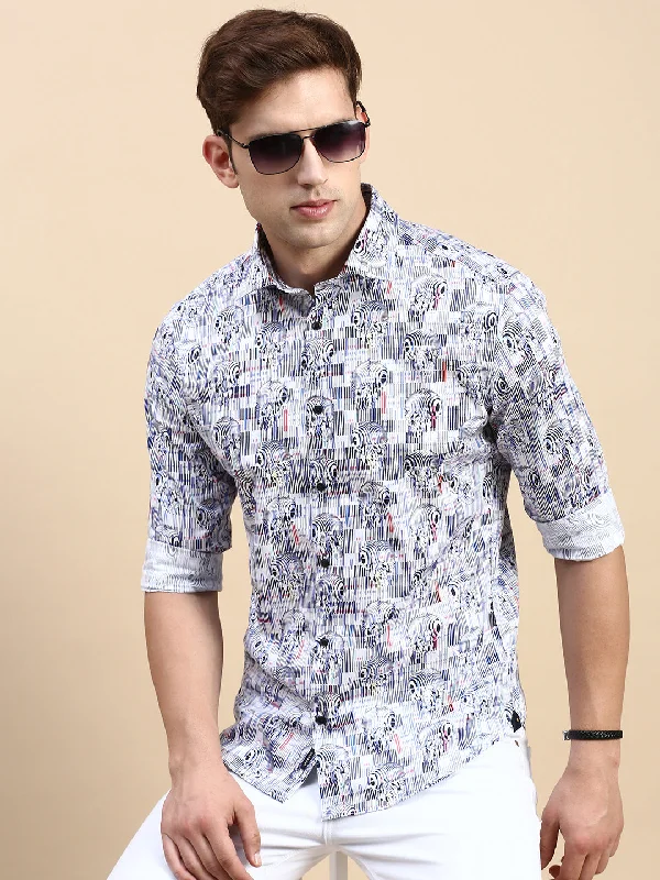 Men's Stretch - Fabric Casual Shirts in Navy Blue for a Comfortable and Flexible FitMen Multi Printed Casual Shirt Men's Stretch - Fabric Casual Shirts in Navy Blue for a Comfortable and Flexible FitMen Multi Printed Casual Shirt