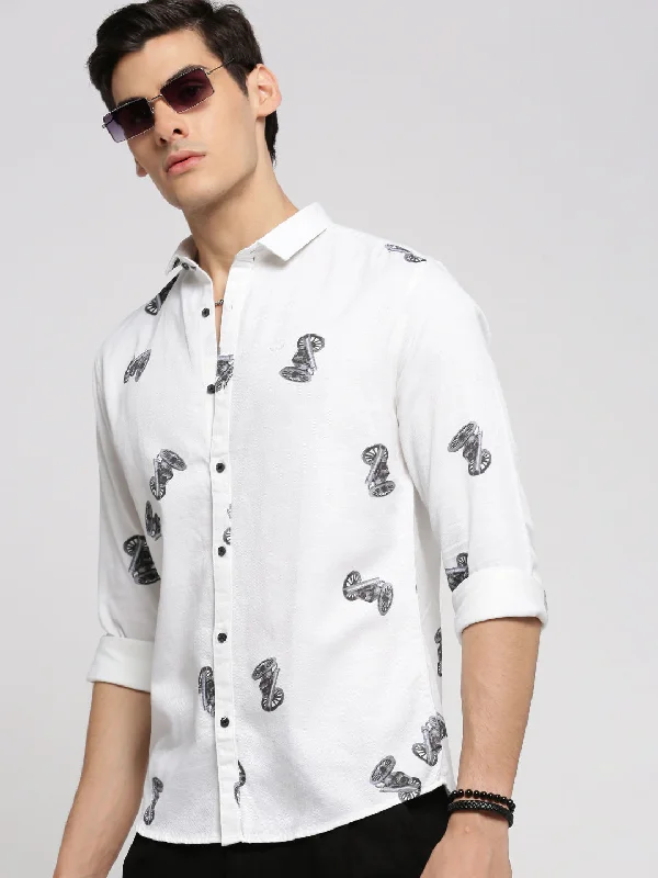 Men's Moisture - Wicking Performance Fabric Casual Shirts for Outdoor ActivitiesMen White Spread Collar Graphic Shirt Men's Moisture - Wicking Performance Fabric Casual Shirts for Outdoor ActivitiesMen White Spread Collar Graphic Shirt