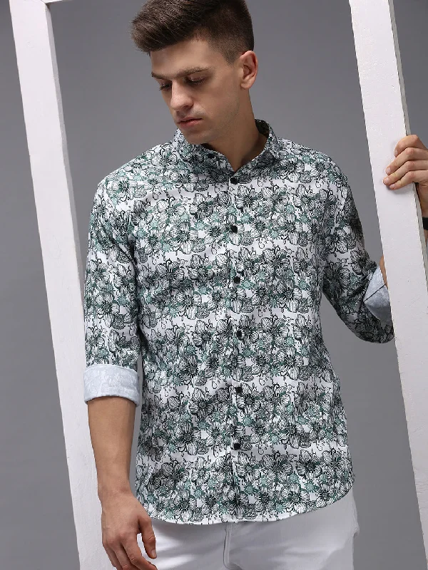 Men's Retro - Style Hawaiian Print Casual Shirts in Bold Patterns for a Tropical VacationMen White Printed Casual Shirt