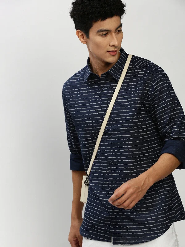 Men's Short - Sleeve Linen Casual Shirts in Light Khaki for a Breathable Summer OptionMen Navy Striped Casual Casual Shirts Men's Short - Sleeve Linen Casual Shirts in Light Khaki for a Breathable Summer OptionMen Navy Striped Casual Casual Shirts