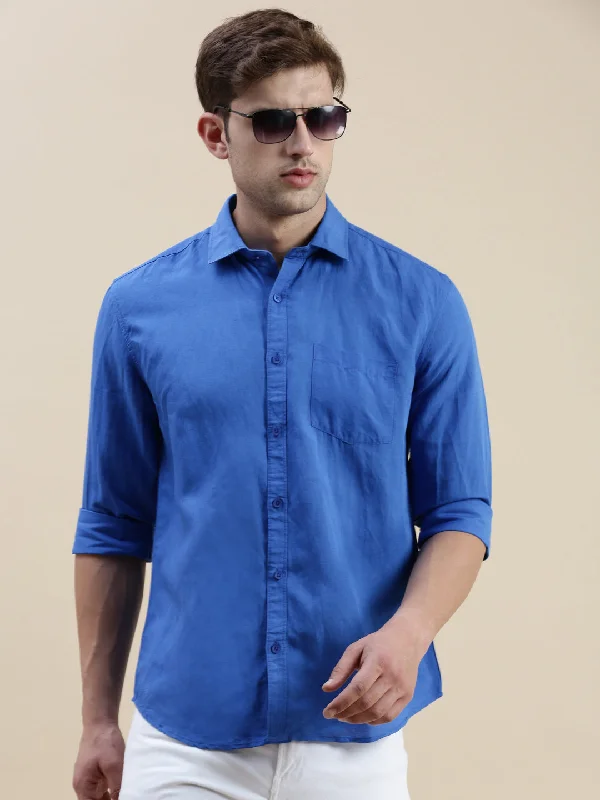 Men's Thermal - Lined Casual Shirts in Black for Added Warmth in Cold WeatherMen Blue Solid Casual Shirt Men's Thermal - Lined Casual Shirts in Black for Added Warmth in Cold WeatherMen Blue Solid Casual Shirt