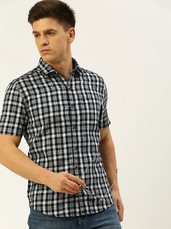Men's Moisture - Wicking Performance Fabric Casual Shirts for Outdoor ActivitiesMen Navy Checked Casual Shirt Men's Moisture - Wicking Performance Fabric Casual Shirts for Outdoor ActivitiesMen Navy Checked Casual Shirt