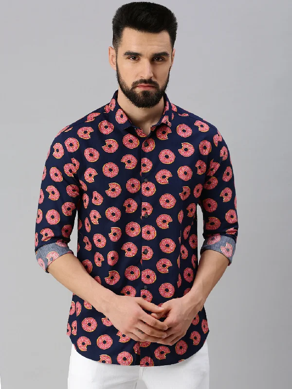 Men's Stretch - Fabric Casual Shirts in Navy Blue for a Comfortable and Flexible FitMen Navy Blue Printed Casual Shirt Men's Stretch - Fabric Casual Shirts in Navy Blue for a Comfortable and Flexible FitMen Navy Blue Printed Casual Shirt