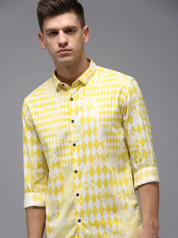 Men's Sustainable Recycled Material Casual Shirts for Eco - Conscious ConsumersMen Yellow Printed Casual Shirt Men's Sustainable Recycled Material Casual Shirts for Eco - Conscious ConsumersMen Yellow Printed Casual Shirt
