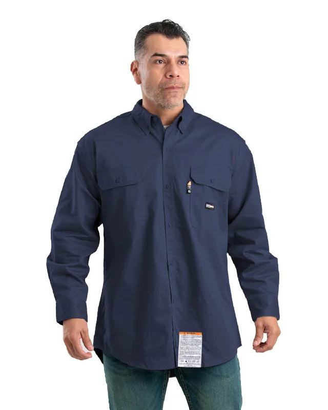 Men's Retro - Style Hawaiian Print Casual Shirts in Bold Patterns for a Tropical VacationBerne Mens Navy Cotton Blend FR Button Down Workshirt L/S