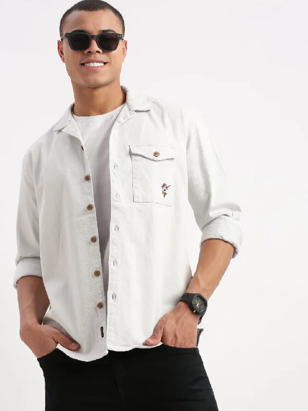 Men's Graphic - Printed Casual Shirts with Pop - Culture References for a Fun and Stylish LookMen Cuban Collar Solid White Oversized Shacket Men's Graphic - Printed Casual Shirts with Pop - Culture References for a Fun and Stylish LookMen Cuban Collar Solid White Oversized Shacket