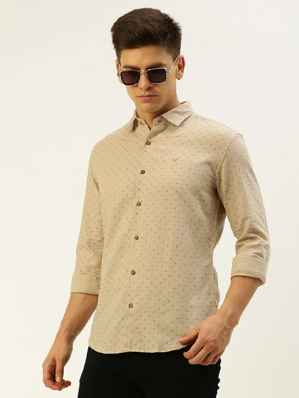 Men's Organic Cotton Casual Shirts with a Soft Handfeel for Everyday ComfortMen Beige Printed Casual Shirt Men's Organic Cotton Casual Shirts with a Soft Handfeel for Everyday ComfortMen Beige Printed Casual Shirt