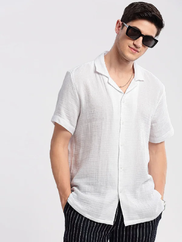 Men's Slim - Fit Printed Floral Casual Shirts in Pastel Colors for a Spring - Inspired VibeMen Cuban Collar Solid White Casual Shirt Men's Slim - Fit Printed Floral Casual Shirts in Pastel Colors for a Spring - Inspired VibeMen Cuban Collar Solid White Casual Shirt