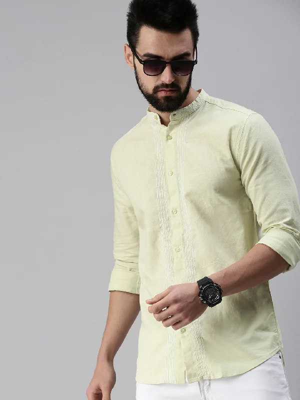 Men's Sustainable Recycled Material Casual Shirts for Eco - Conscious ConsumersMen Mandarin Collar Solid Green Shirt Men's Sustainable Recycled Material Casual Shirts for Eco - Conscious ConsumersMen Mandarin Collar Solid Green Shirt