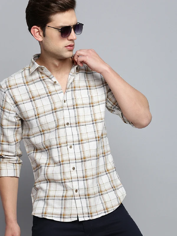 Men's Short - Sleeve Linen Casual Shirts in Light Khaki for a Breathable Summer OptionMen Beige Checked Casual Shirt Men's Short - Sleeve Linen Casual Shirts in Light Khaki for a Breathable Summer OptionMen Beige Checked Casual Shirt