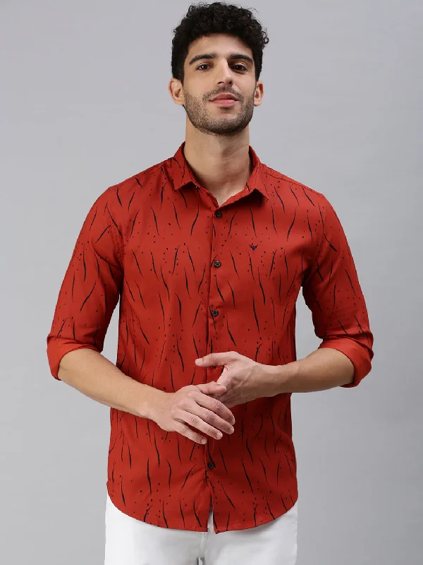 Men's Embroidered Detail Casual Shirts in Beige for a Touch of EleganceMen Rust Printed Casual Shirt Men's Embroidered Detail Casual Shirts in Beige for a Touch of EleganceMen Rust Printed Casual Shirt