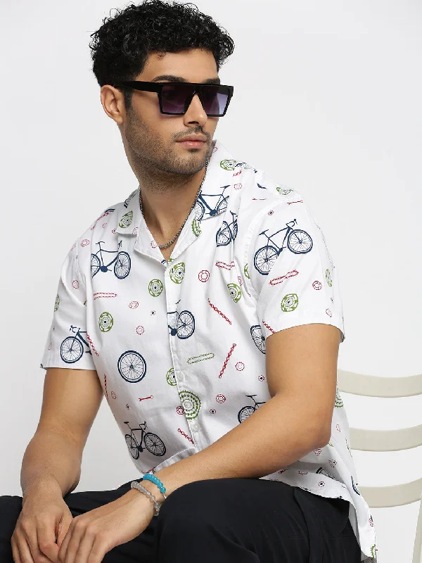 Men's Wrinkle - Resistant Polyester Blend Casual Shirts for Easy Travel and MaintenanceMen White Cuban Collar Graphic Shirt Men's Wrinkle - Resistant Polyester Blend Casual Shirts for Easy Travel and MaintenanceMen White Cuban Collar Graphic Shirt