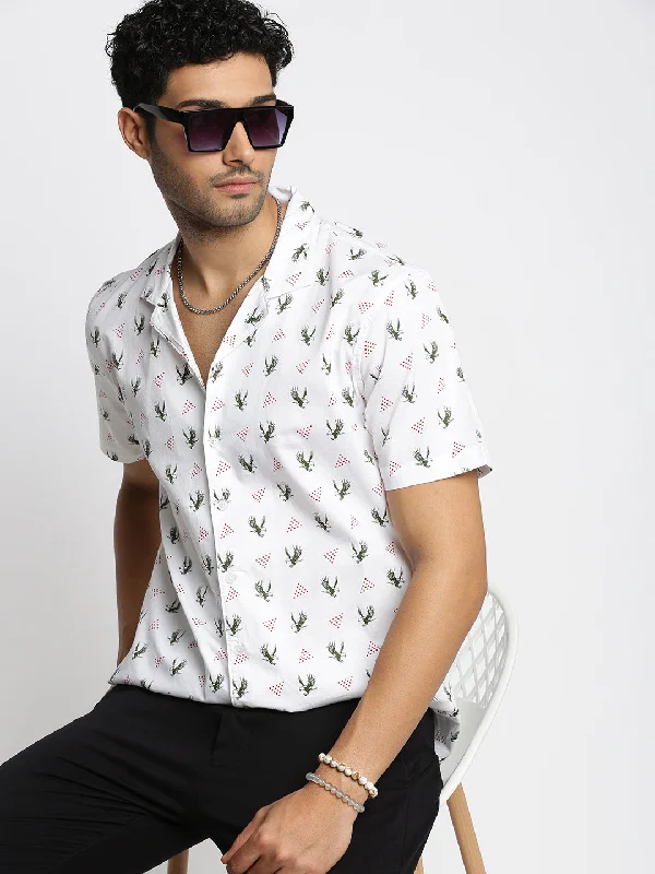 Men's Wrinkle - Resistant Polyester Blend Casual Shirts for Easy Travel and MaintenanceMen White Cuban Collar Graphic Shirt Men's Wrinkle - Resistant Polyester Blend Casual Shirts for Easy Travel and MaintenanceMen White Cuban Collar Graphic Shirt