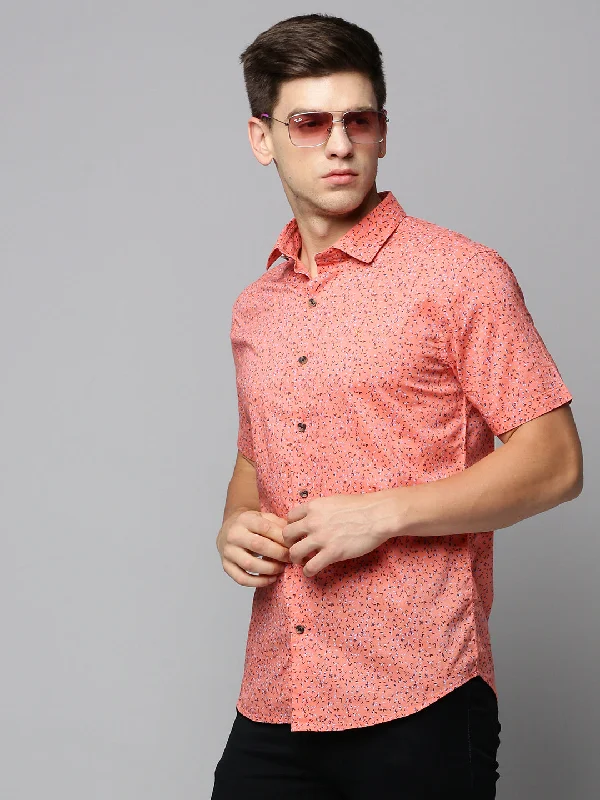 Men's Stretch - Fabric Casual Shirts in Navy Blue for a Comfortable and Flexible FitMen Coral Printed Casual Shirt