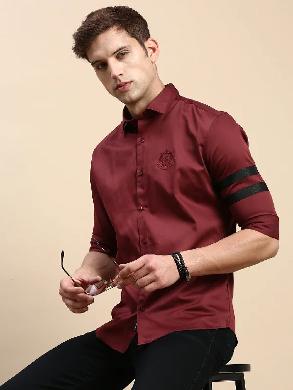 Men's Wrinkle - Resistant Polyester Blend Casual Shirts for Easy Travel and MaintenanceMen Maroon Solid Casual Shirt Men's Wrinkle - Resistant Polyester Blend Casual Shirts for Easy Travel and MaintenanceMen Maroon Solid Casual Shirt