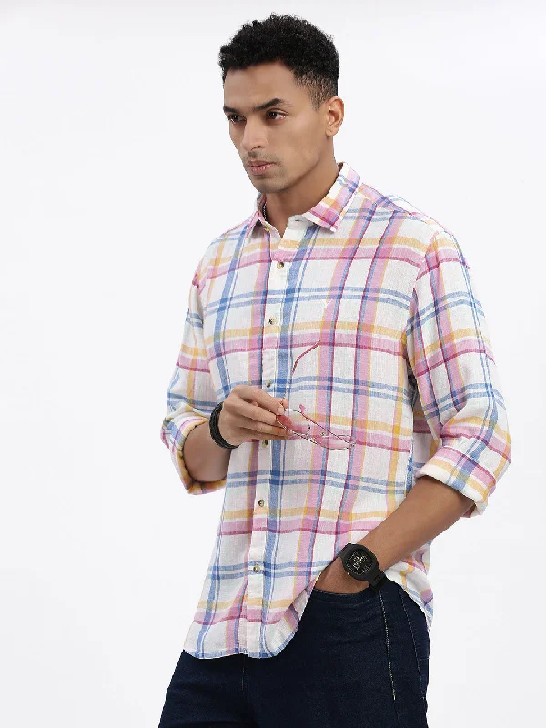 Men's Moisture - Wicking Performance Fabric Casual Shirts for Outdoor ActivitiesMen White Checked Slim Fit Shirt Men's Moisture - Wicking Performance Fabric Casual Shirts for Outdoor ActivitiesMen White Checked Slim Fit Shirt