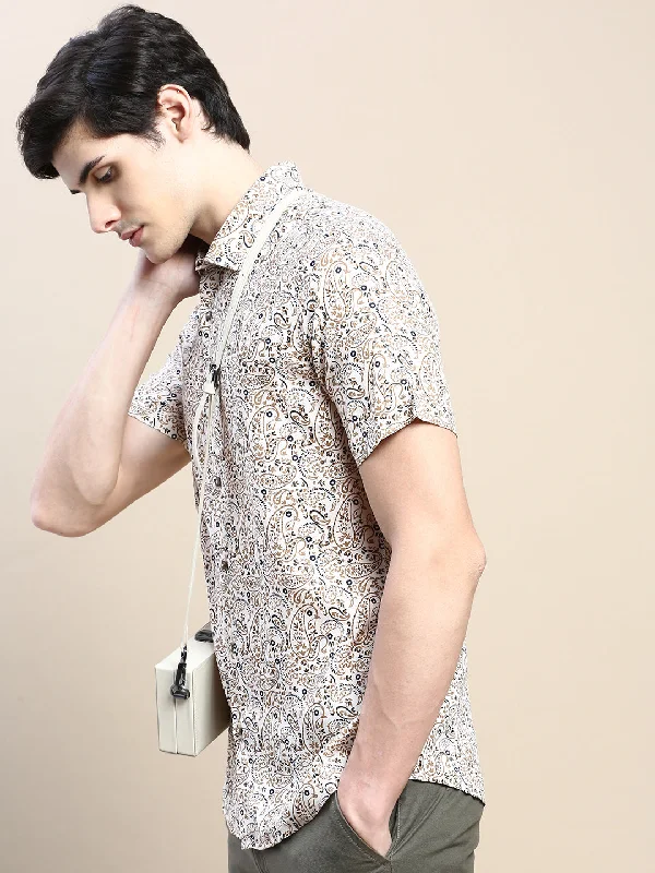 Men's Wrinkle - Resistant Polyester Blend Casual Shirts for Easy Travel and MaintenanceMen Cream Printed Casual Shirt Men's Wrinkle - Resistant Polyester Blend Casual Shirts for Easy Travel and MaintenanceMen Cream Printed Casual Shirt