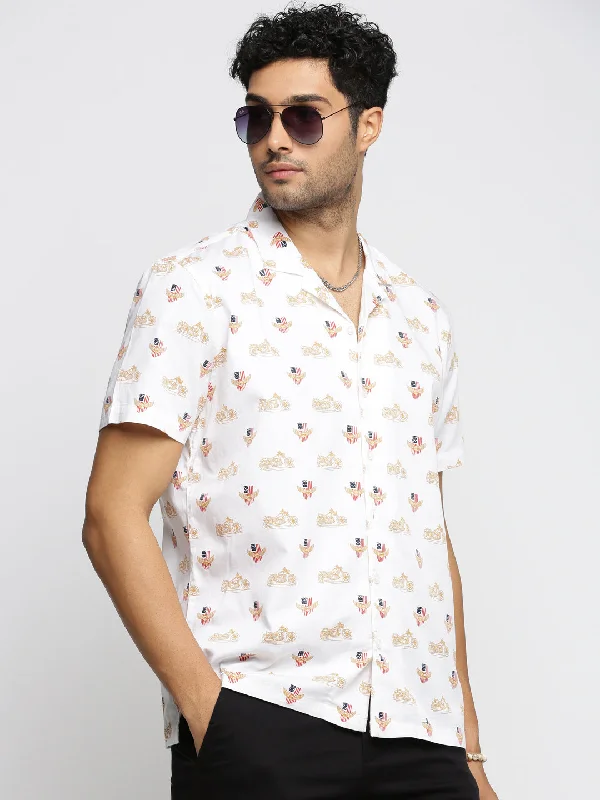 Men's Short - Sleeve Linen Casual Shirts in Light Khaki for a Breathable Summer OptionMen White Cuban Collar Graphic Shirt Men's Short - Sleeve Linen Casual Shirts in Light Khaki for a Breathable Summer OptionMen White Cuban Collar Graphic Shirt