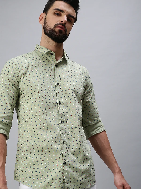 Men's Button - Down Oxford Casual Shirts in Crisp White for a Classic and Versatile StyleMen Spread Collar Printed Green Shirt Men's Button - Down Oxford Casual Shirts in Crisp White for a Classic and Versatile StyleMen Spread Collar Printed Green Shirt