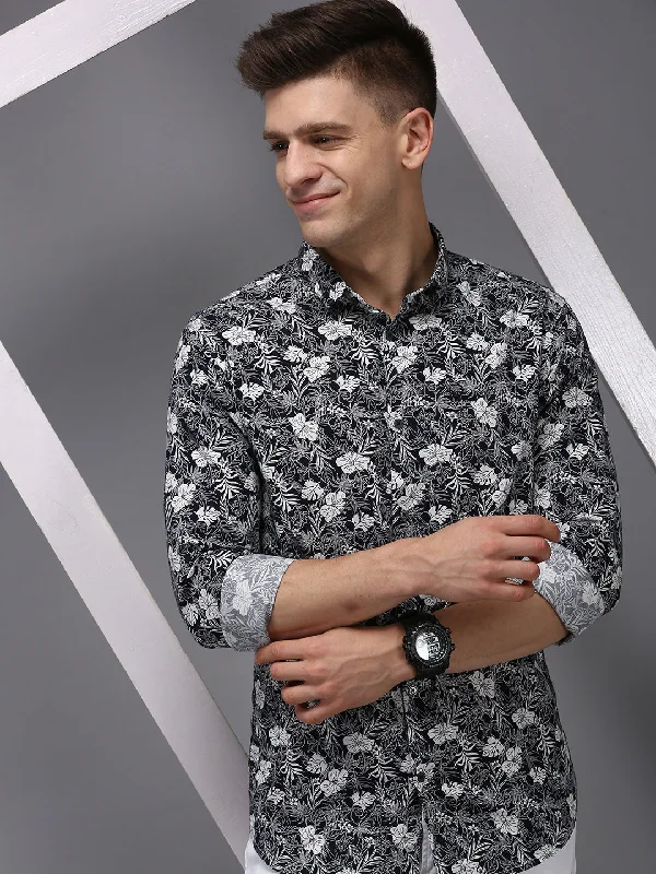 Men's Slim - Fit Printed Floral Casual Shirts in Pastel Colors for a Spring - Inspired VibeMen Blue Printed Casual Shirt Men's Slim - Fit Printed Floral Casual Shirts in Pastel Colors for a Spring - Inspired VibeMen Blue Printed Casual Shirt