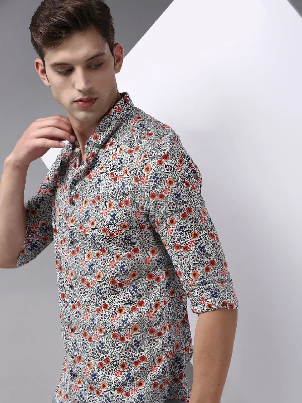 Men's Linen Blend Casual Shirts with Roll - Up Sleeves for a Summer Beach LookMen White Printed Casual Shirt Men's Linen Blend Casual Shirts with Roll - Up Sleeves for a Summer Beach LookMen White Printed Casual Shirt