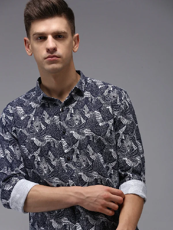Men's Slim - Fit Printed Floral Casual Shirts in Pastel Colors for a Spring - Inspired VibeMen Blue Printed Casual Shirt