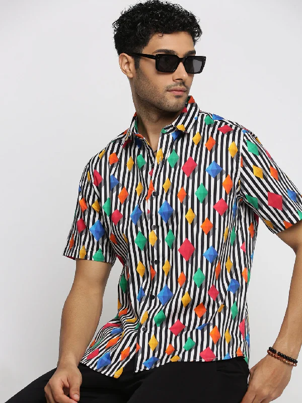 Men's Long - Line Oversized Casual Shirts in Dark Gray for a Relaxed and Modern LookMen Multi Spread Collar Vertical Stripes Shirt Men's Long - Line Oversized Casual Shirts in Dark Gray for a Relaxed and Modern LookMen Multi Spread Collar Vertical Stripes Shirt