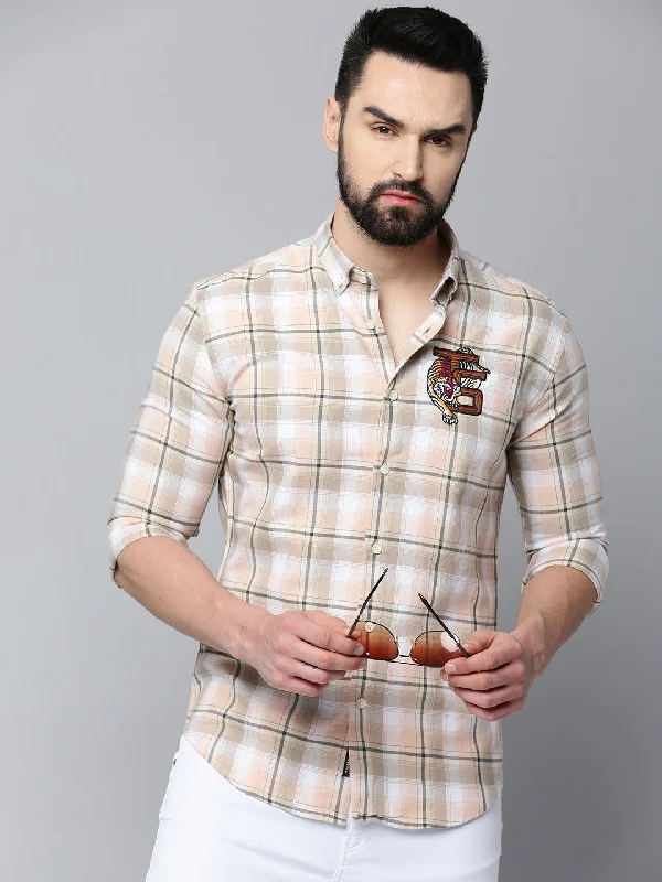 Men's Thermal - Lined Casual Shirts in Black for Added Warmth in Cold WeatherMen Beige Checked Casual Shirt Men's Thermal - Lined Casual Shirts in Black for Added Warmth in Cold WeatherMen Beige Checked Casual Shirt