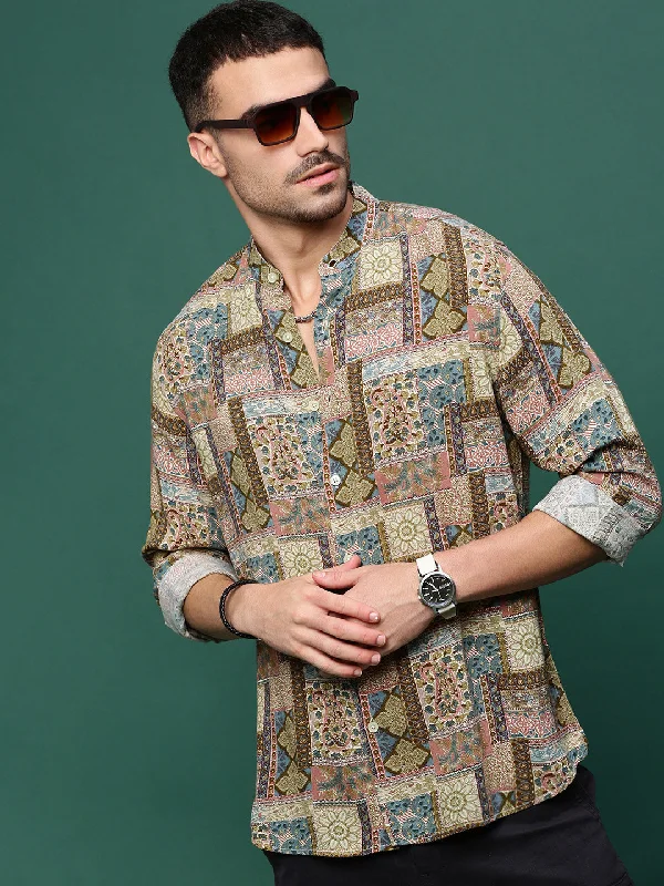 Men's Sustainable Recycled Material Casual Shirts for Eco - Conscious ConsumersMen Brown Graphic Slim Fit Shirt Men's Sustainable Recycled Material Casual Shirts for Eco - Conscious ConsumersMen Brown Graphic Slim Fit Shirt