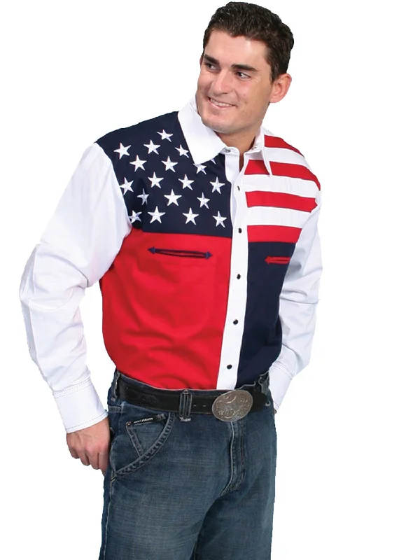 Men's Moisture - Wicking Performance Fabric Casual Shirts for Outdoor ActivitiesScully Western Mens Blue 100% Cotton L/S Big American Flag Western Shirt Men's Moisture - Wicking Performance Fabric Casual Shirts for Outdoor ActivitiesScully Western Mens Blue 100% Cotton L/S Big American Flag Western Shirt