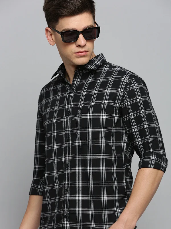 Men's Sustainable Recycled Material Casual Shirts for Eco - Conscious ConsumersMen Black Checked Casual Shirt Men's Sustainable Recycled Material Casual Shirts for Eco - Conscious ConsumersMen Black Checked Casual Shirt