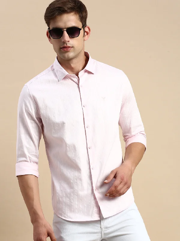 Men's Linen Blend Casual Shirts with Roll - Up Sleeves for a Summer Beach LookMen Pink Striped Casual Shirt Men's Linen Blend Casual Shirts with Roll - Up Sleeves for a Summer Beach LookMen Pink Striped Casual Shirt