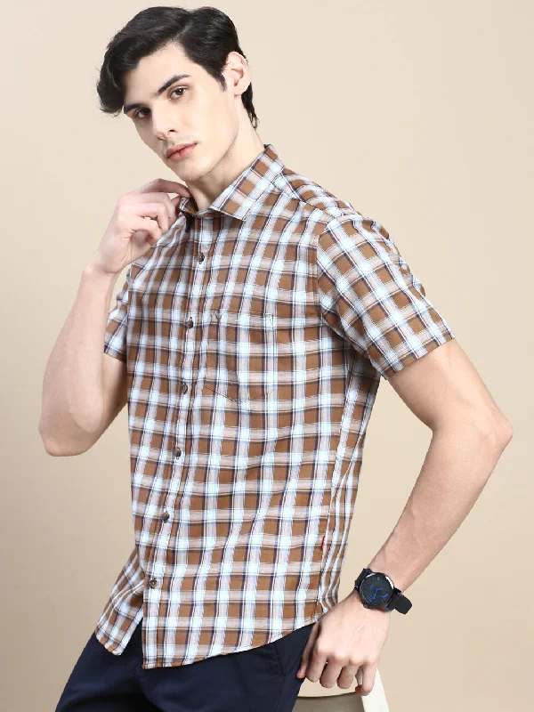 Men's Tailored Fit Checkered Casual Shirts in Multicolor for a Smart - Casual EnsembleMen Khaki Checked Casual Shirt Men's Tailored Fit Checkered Casual Shirts in Multicolor for a Smart - Casual EnsembleMen Khaki Checked Casual Shirt