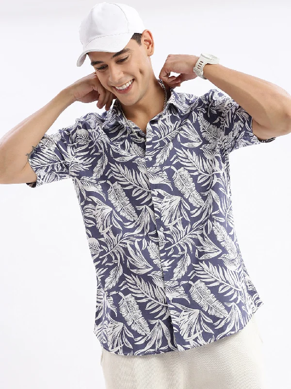 Men's Long - Line Oversized Casual Shirts in Dark Gray for a Relaxed and Modern LookMen Spread Collar Floral Slim Fit Blue Shirt Men's Long - Line Oversized Casual Shirts in Dark Gray for a Relaxed and Modern LookMen Spread Collar Floral Slim Fit Blue Shirt