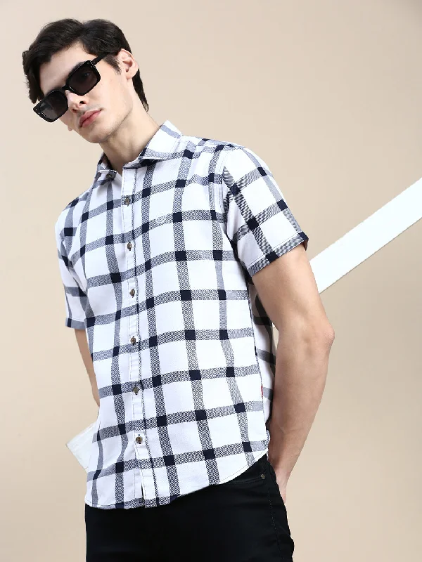 Men's Slim - Fit Printed Floral Casual Shirts in Pastel Colors for a Spring - Inspired VibeMen White Checked Casual Shirt Men's Slim - Fit Printed Floral Casual Shirts in Pastel Colors for a Spring - Inspired VibeMen White Checked Casual Shirt