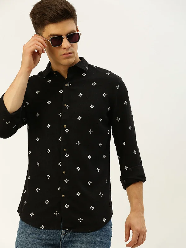 Men's Sustainable Recycled Material Casual Shirts for Eco - Conscious ConsumersMen Black Printed Casual Shirt Men's Sustainable Recycled Material Casual Shirts for Eco - Conscious ConsumersMen Black Printed Casual Shirt