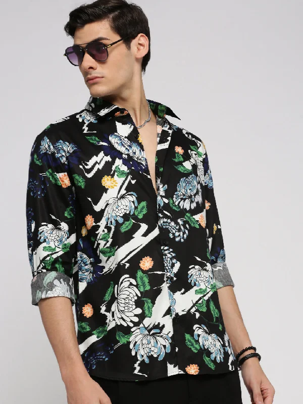 Men's Button - Down Oxford Casual Shirts in Crisp White for a Classic and Versatile StyleMen Black Spread Collar Floral Shirt Men's Button - Down Oxford Casual Shirts in Crisp White for a Classic and Versatile StyleMen Black Spread Collar Floral Shirt