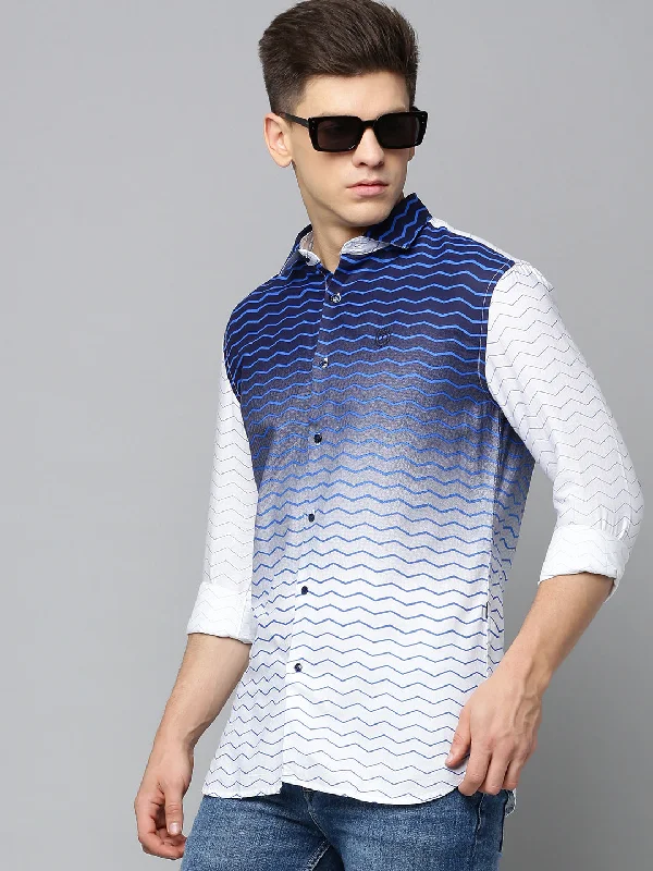 Men's Stretch - Fabric Casual Shirts in Navy Blue for a Comfortable and Flexible FitMen White Printed Casual Shirt Men's Stretch - Fabric Casual Shirts in Navy Blue for a Comfortable and Flexible FitMen White Printed Casual Shirt