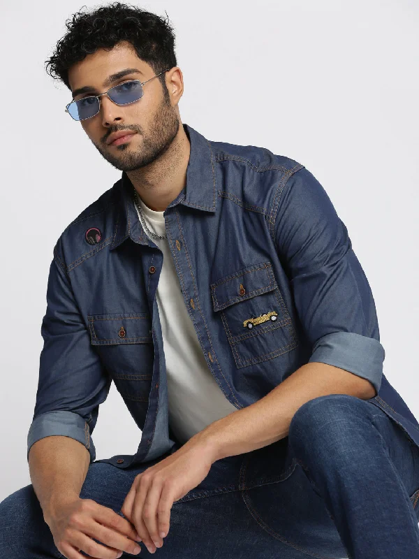 Men's Wrinkle - Resistant Polyester Blend Casual Shirts for Easy Travel and MaintenanceMen Navy Blue Spread Collar Solid Oversized Shirt Men's Wrinkle - Resistant Polyester Blend Casual Shirts for Easy Travel and MaintenanceMen Navy Blue Spread Collar Solid Oversized Shirt