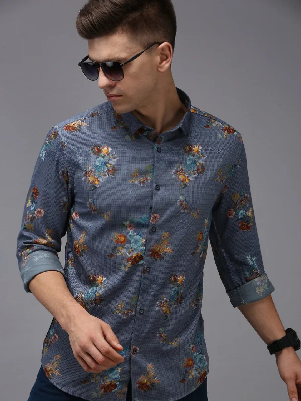 Men's Stretch - Fabric Casual Shirts in Navy Blue for a Comfortable and Flexible FitMen Blue Printed Casual Shirt Men's Stretch - Fabric Casual Shirts in Navy Blue for a Comfortable and Flexible FitMen Blue Printed Casual Shirt