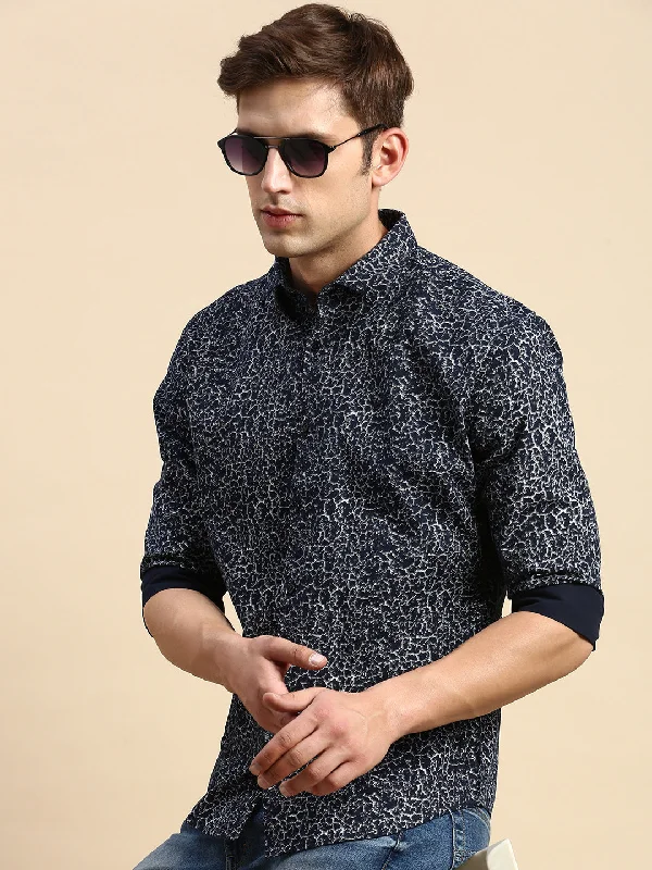 Men's Wrinkle - Resistant Polyester Blend Casual Shirts for Easy Travel and MaintenanceMen Navy Printed Casual Shirt Men's Wrinkle - Resistant Polyester Blend Casual Shirts for Easy Travel and MaintenanceMen Navy Printed Casual Shirt