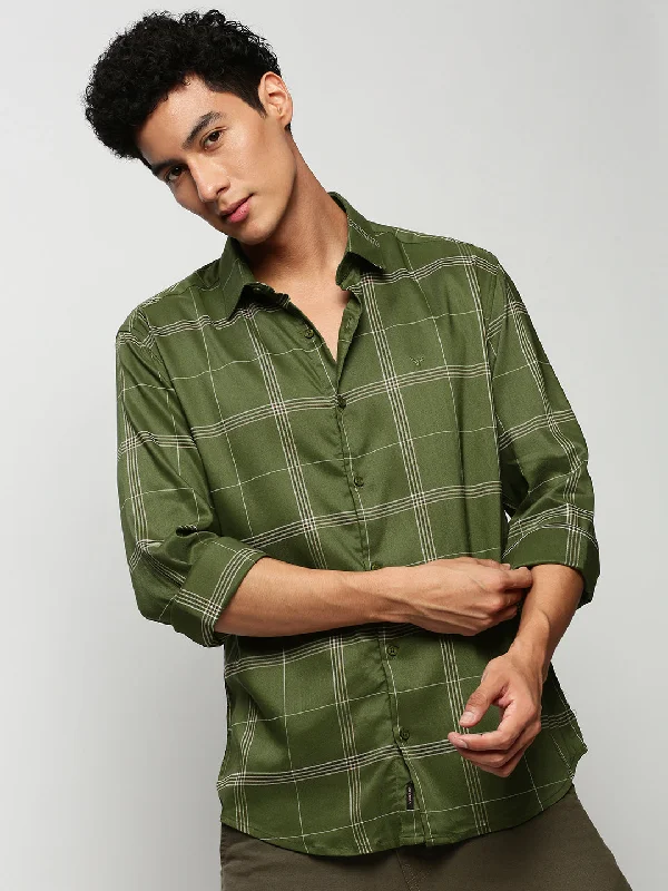 Men's Stretch - Fabric Casual Shirts in Navy Blue for a Comfortable and Flexible FitMen Green Checked Casual Casual Shirts Men's Stretch - Fabric Casual Shirts in Navy Blue for a Comfortable and Flexible FitMen Green Checked Casual Casual Shirts