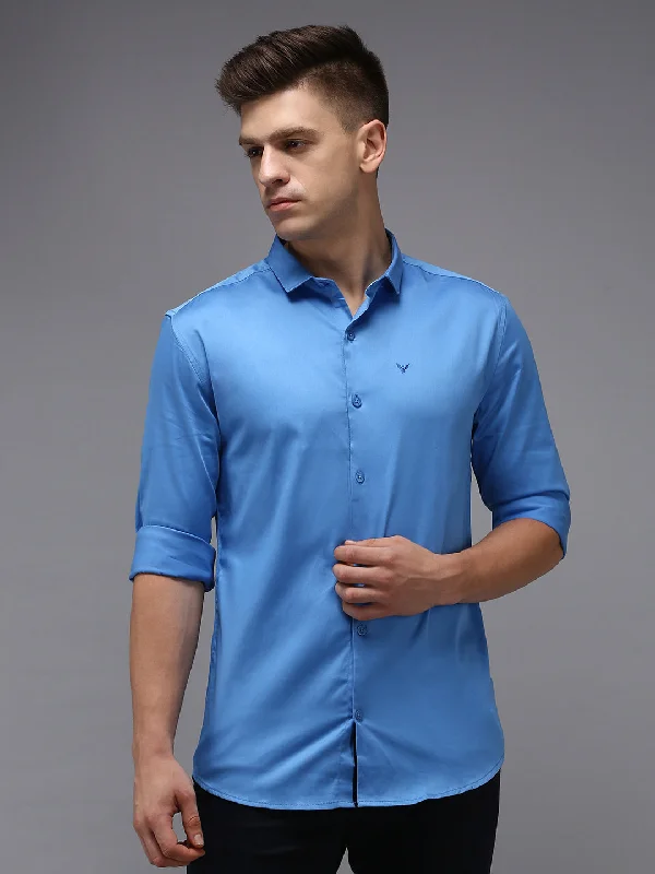 Men's Slim - Fit Printed Floral Casual Shirts in Pastel Colors for a Spring - Inspired VibeMen Blue Solid Casual Shirt Men's Slim - Fit Printed Floral Casual Shirts in Pastel Colors for a Spring - Inspired VibeMen Blue Solid Casual Shirt