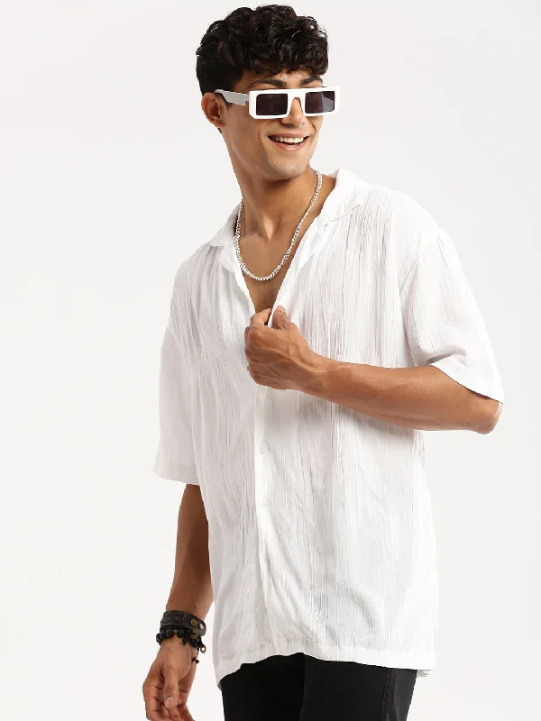 Men's Short - Sleeve Linen Casual Shirts in Light Khaki for a Breathable Summer OptionMen White Cuban Collar Solid Shirt Men's Short - Sleeve Linen Casual Shirts in Light Khaki for a Breathable Summer OptionMen White Cuban Collar Solid Shirt